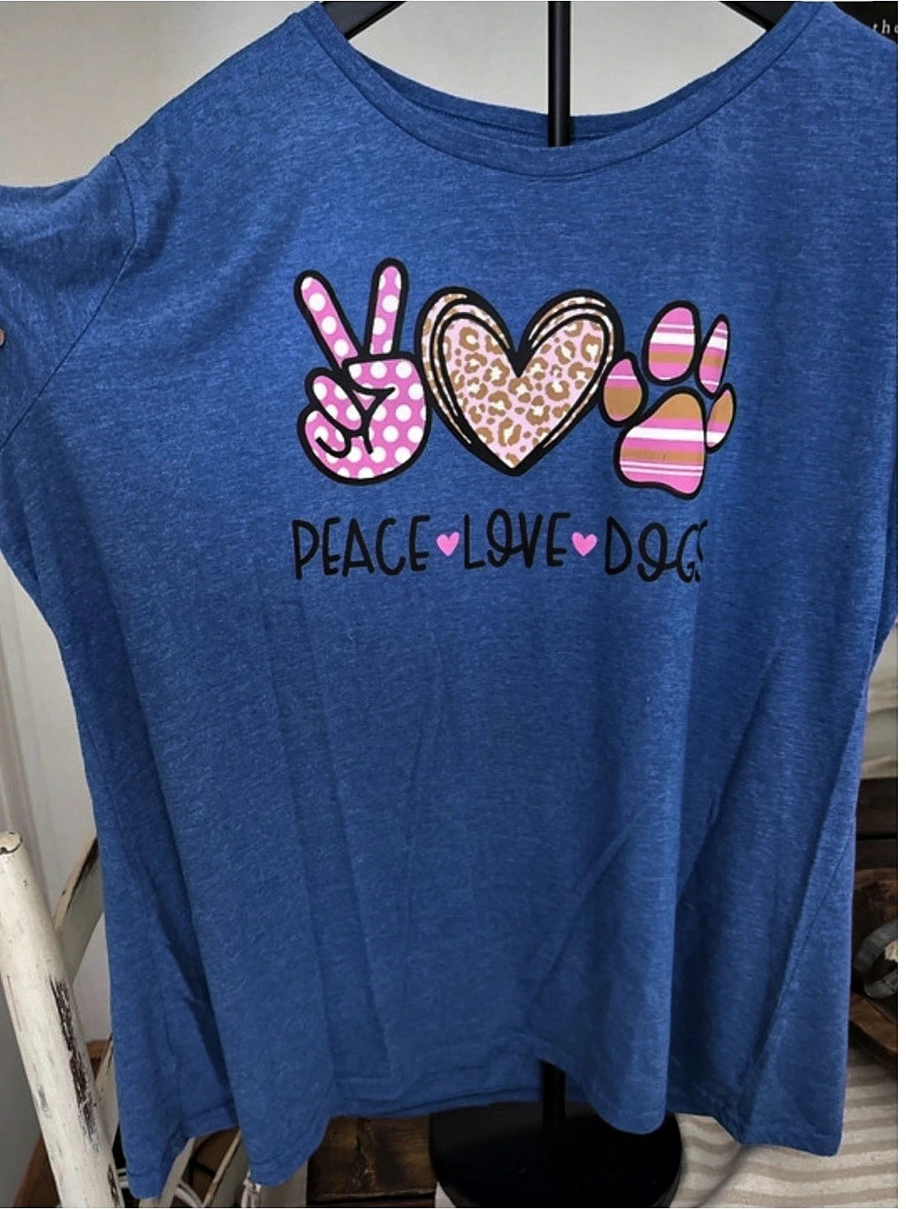 Peace Love Dogs Graphic Tee Blue & Pink